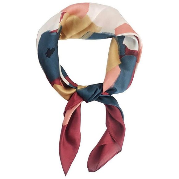 Accessories - Silk Feeling Scarf Medium Square Satin Head Scarf hair Wine